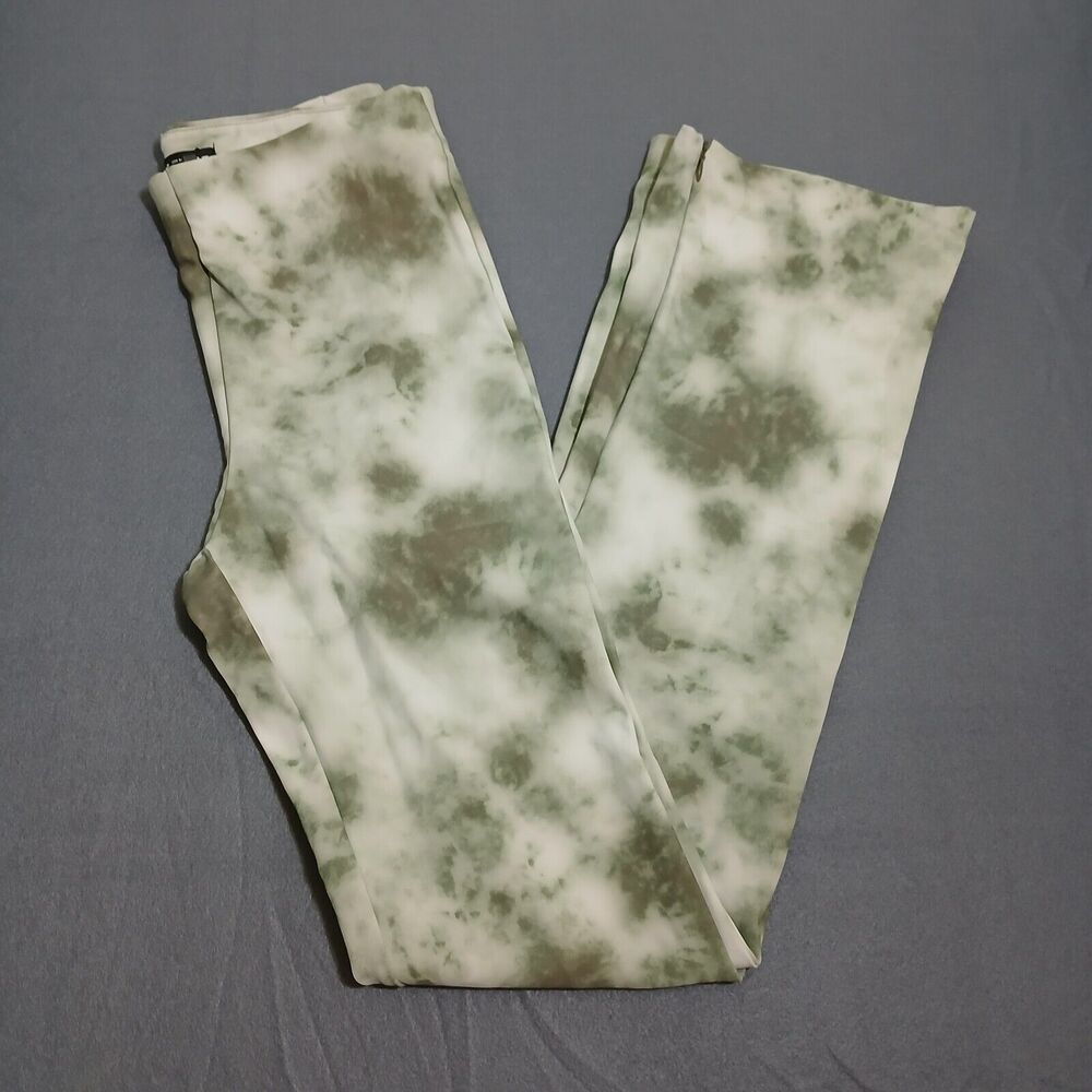 Zara Leggings Women M Green Tie dye Flared Zip Ankle Double Lined NWT